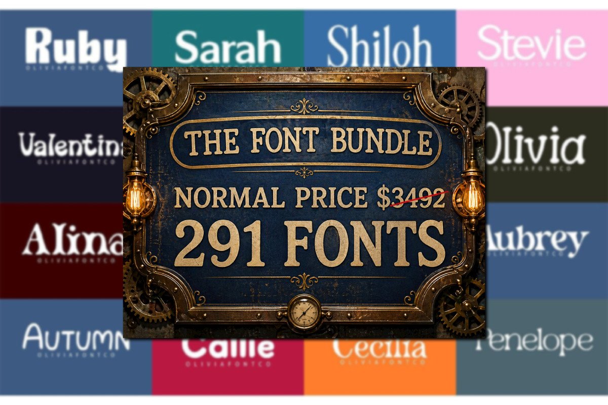 291 Font Bundle for Graphic Design, Branding & Typography