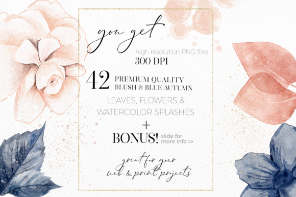 Blush and Blue Leaves Florals Watercolor