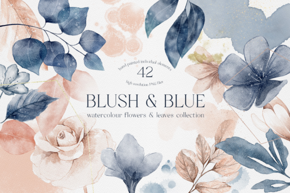 Blush and Blue Leaves Florals Watercolor