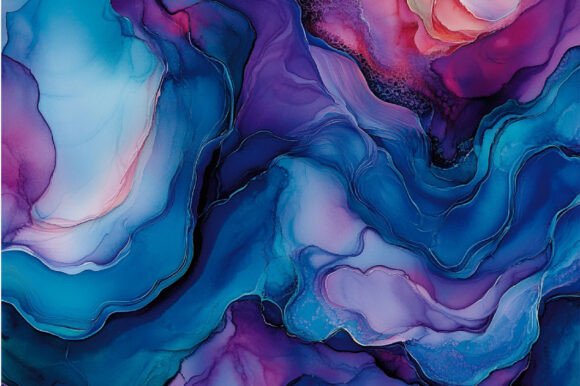 Teal and Purple Alcohol Ink Background Collection